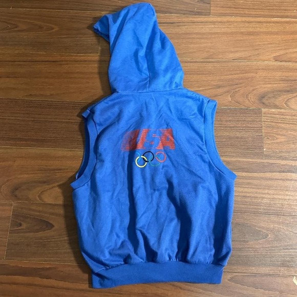Vintage 80s Levi's Blue Olympics USA Short Sleeve Hoodie Size Mens Medium - Picture 2 of 5